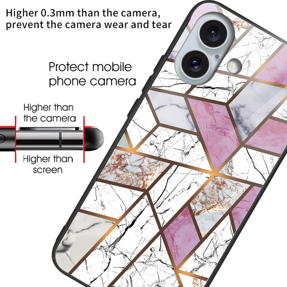 

For iPhone 16 Case Shockproof Tempered Glass+TPU Phone Cover Marble Pattern