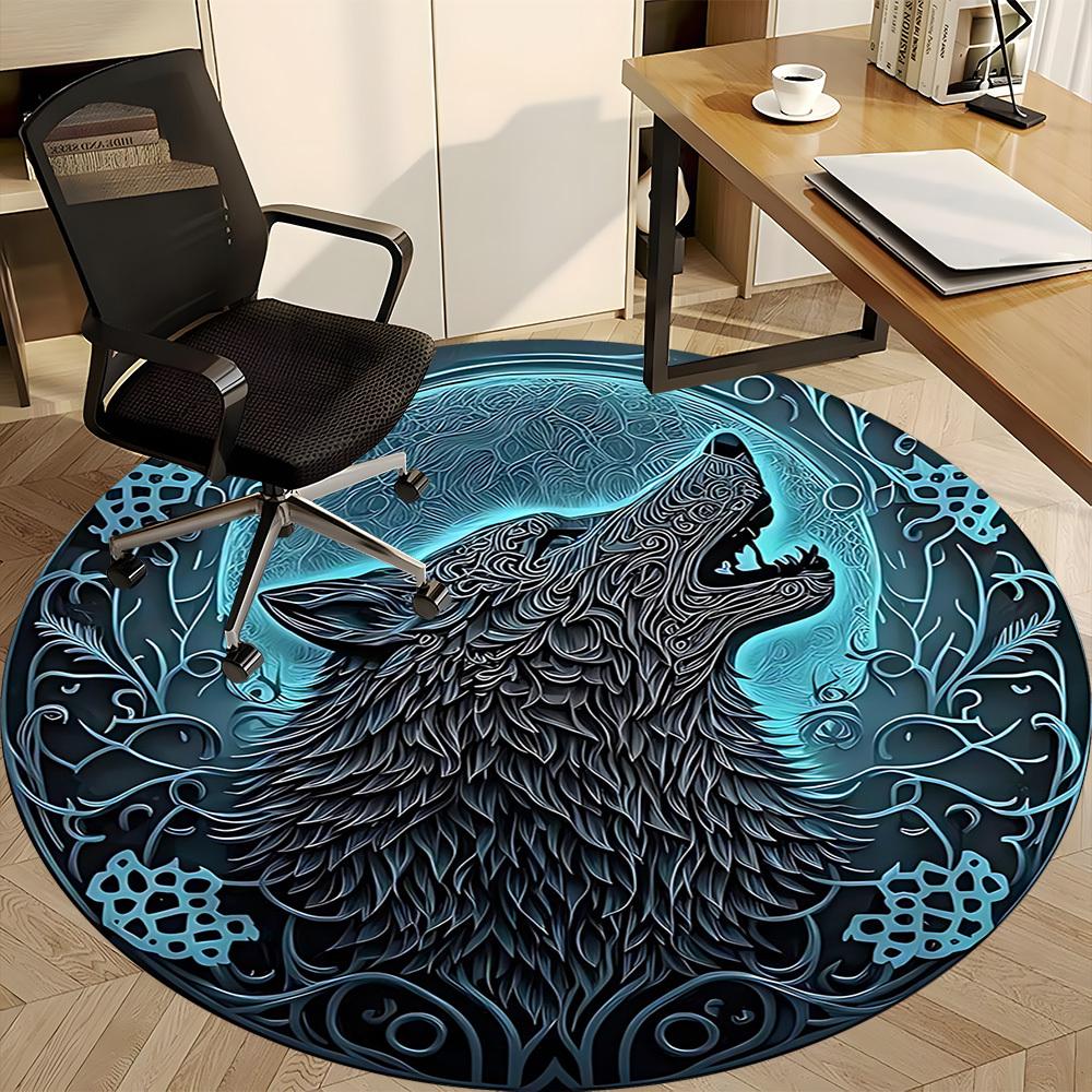 1pc Wolf Moon Office Round Area Rug, Under Office Chairs Bedroom Living Room Home Decor, Room Deco