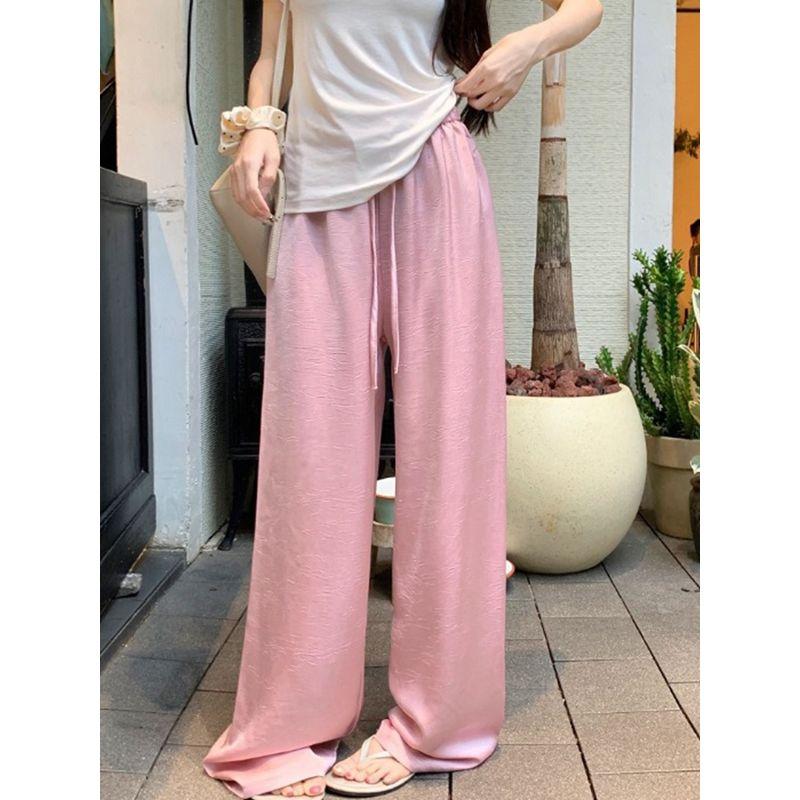 Pink Acetate Casual High Waist Mop Trousers Satin
