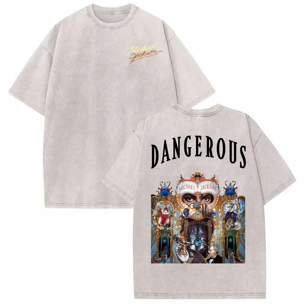 Michael Jackson King of Pop Dangerous Washed Vintage T-shirts for Men Women Fashion Hip Hop Gothic Oversized T Shirts St408