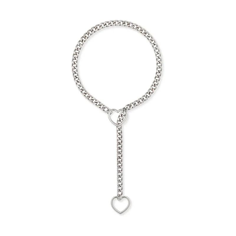 Love Heart Necklace Personality Punk Rock Silver Color Slip Chain Ring Slipchain Choker Collar for Women Men Jewelry Gifts