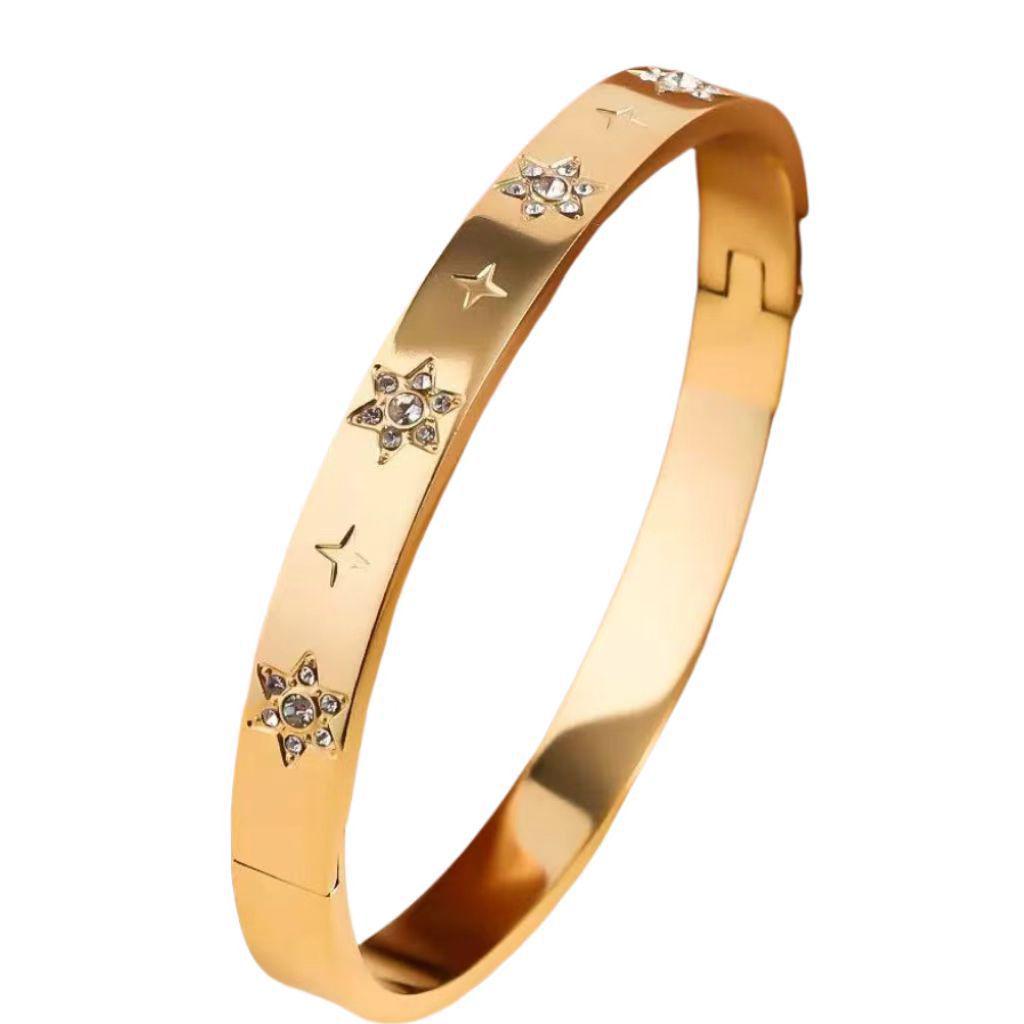 Bracelet de Luxe en Acier Inoxydable pour Femme: Titane Électroplaqué, Sertissage Diamants Complet, Style Européen-Américain