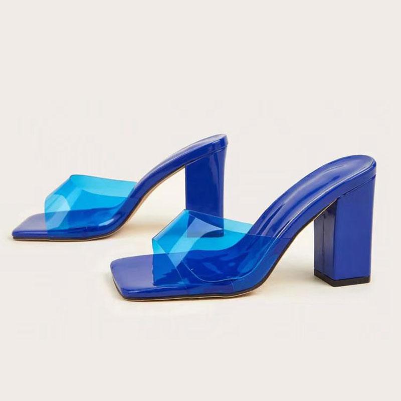

Fashion Thick Heel Sandals Summer New Square Head Shallow Mouth Open Toe Set Foot Anti-slip Wear-resistant High-heeled Slippers 35 синий