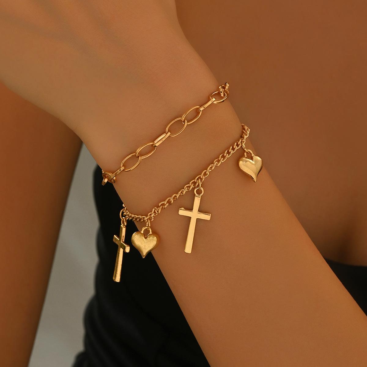 

European and American personality simple alloy cross love pendant chain bracelet light luxury high sense stacked wearing jewelry