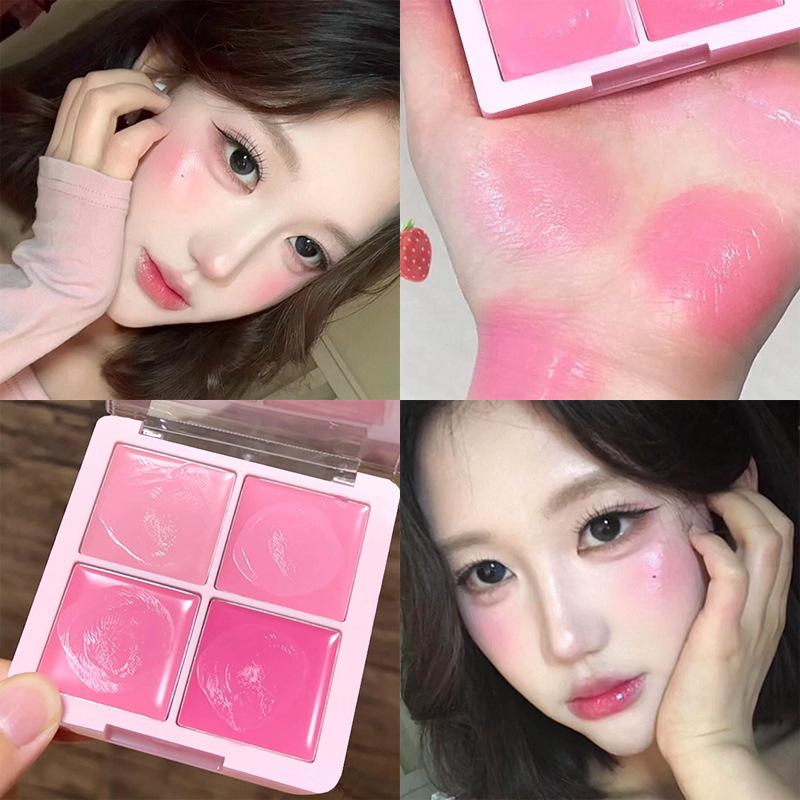 Cute Korean Girl 4Color Cream Pink Peach Water Light Blush Palette Long Lasting Easy To Multi-Use Lip Mud Cheek Tint Rouge