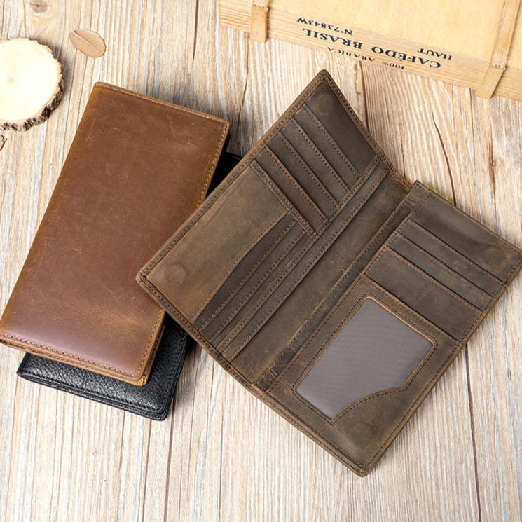 Crazy Horse Leder Herren Lange Geldbörse Kopfschicht Rindsleder Einfache Business Geldbörse Herren Geldbörse aus echtem Leder