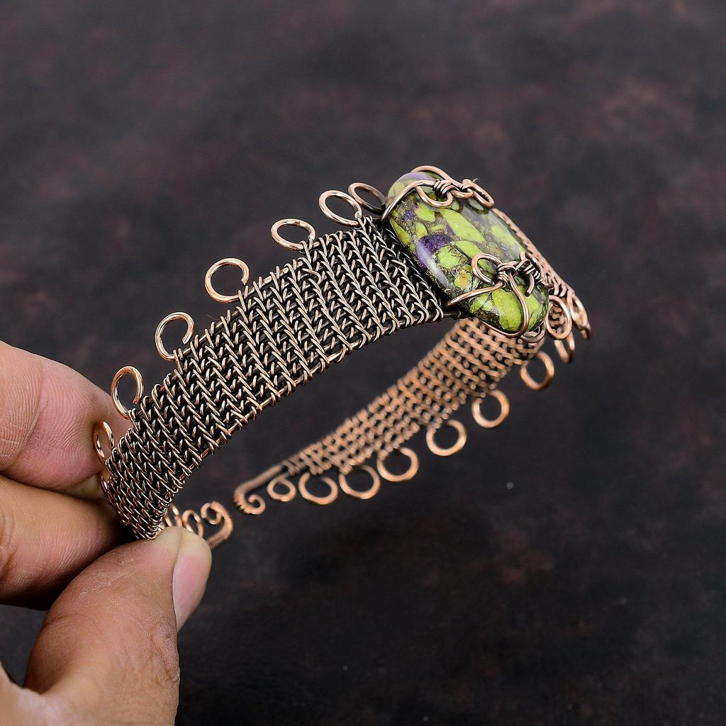Kupfer Stichtit Manschette Armband Kupferdraht gewickelt Armreif Edelstein verstellbar Manschette Armband Kupferdraht Schmuck handgemachte Armreif Hochzeitsgeschenk