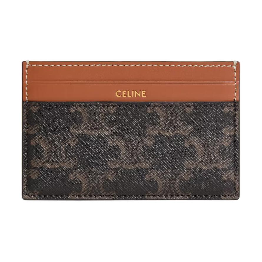 Celine Triomphe Logo Print Canvas And Calfskin Card Holder Medium Women Accessories Black Brown 10P322EEN-04LU