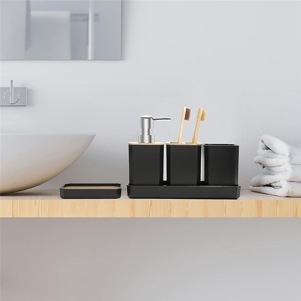 5 Piece Bathroom Accessories Set, Bathroom Accessories Gift, Soap Dispenser/Dish, Bohemian, Modern Decoration (Black)