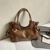 Large Capacity PU Tote Bag Women Fashion Shoulder Bag With Drawstring Detail Soft Texture Handbag Everyday Use
