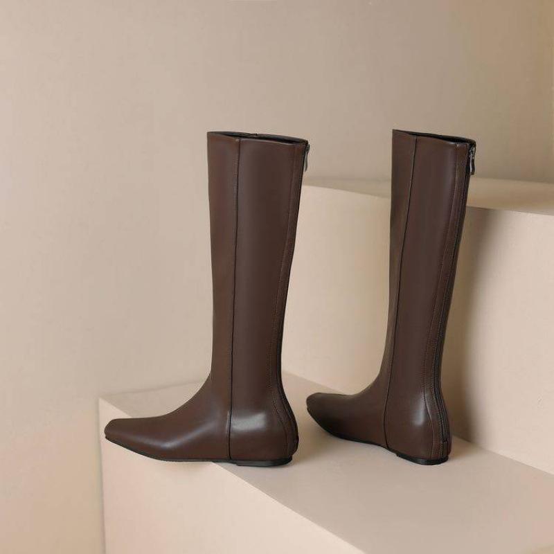 

Корейская версия квадратный носок большой размер ботинки Мартина женские низкий каблук резиновая подошва нескользящие женские ботинки задняя молния танкетка осень и зима хиг 40 темно-коричневого