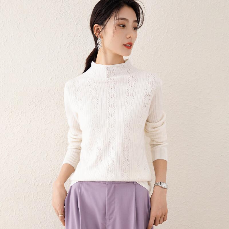 TUHUANG Women s 100% Pure Wool Semi-High Collar Ribbed Knit Sweater L 165/88A