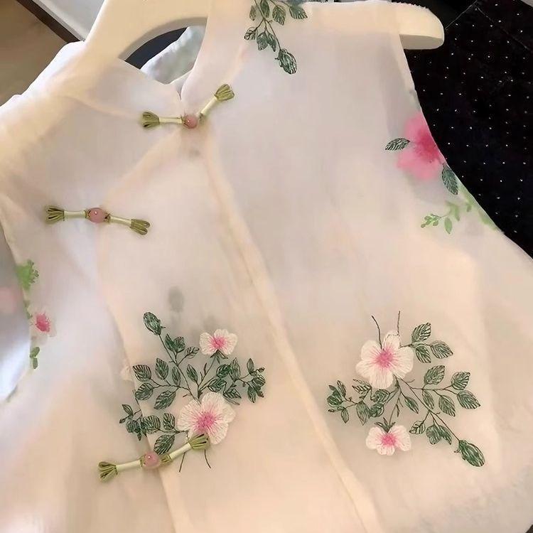 Top Women's Embroidered Vest Thin Temperament Women's Unique Stand Collar Sleeveless