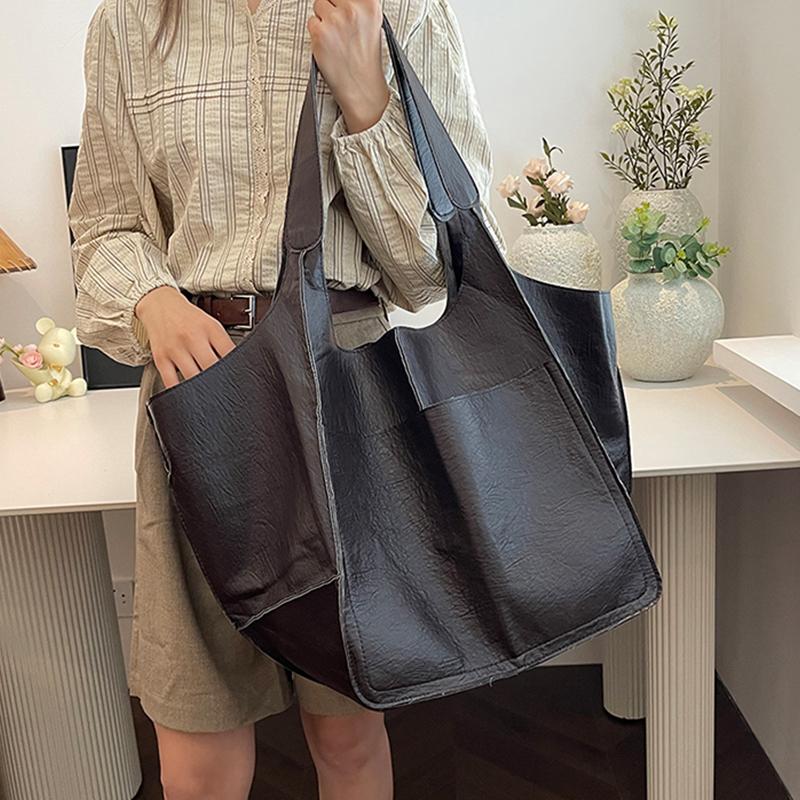 Retro Handmade Big Beach Tote Bag High Capacity Shoulder Solid Color Multifunction Handbags for Ladies