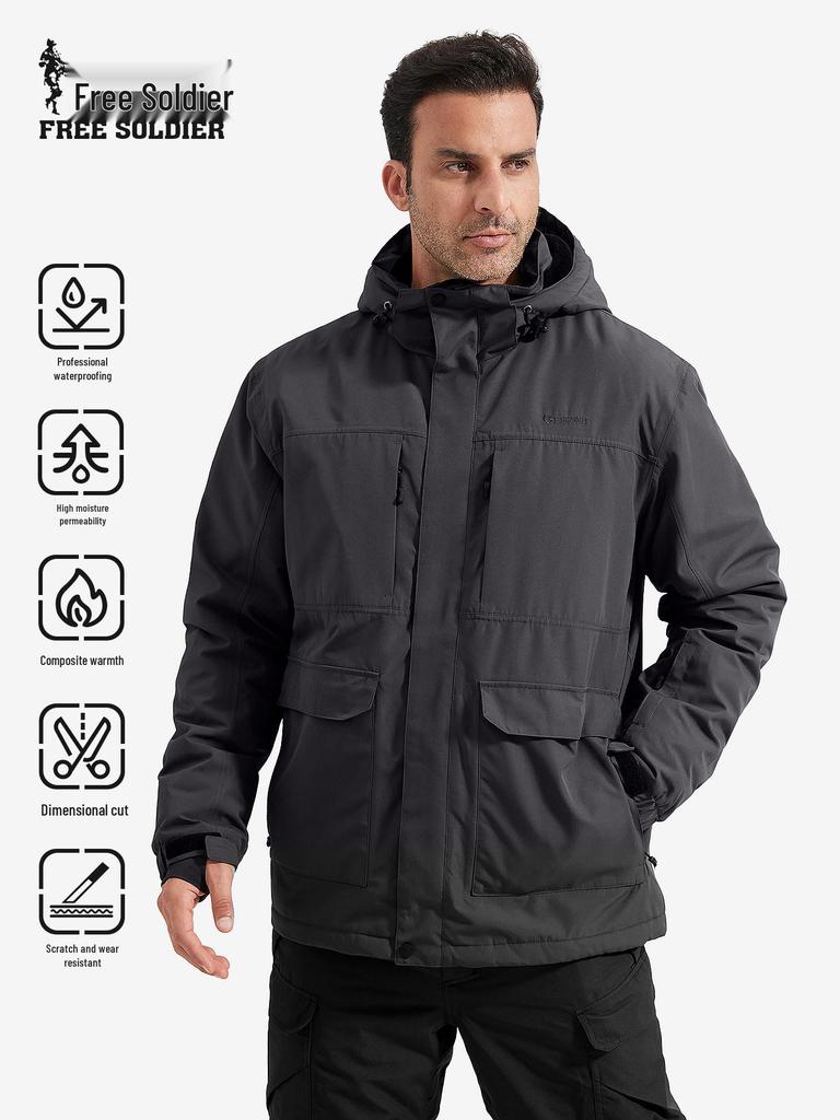 Men's Free Soldier Waterproof Breathable Ski Suit: Seam-Sealed, Professional Cotton Jacket for Outdoor Snowboarding and Skiing