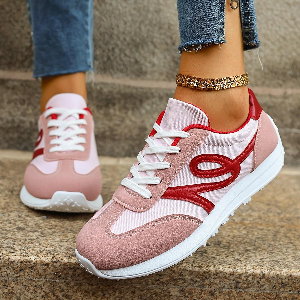 

Модная женская повседневная спортивная обувь - резиновая подошва, геометрический рисунок, низкий вырез, шнуровка, подходит для носки в любое время года, размеры 36-42 43 розовый