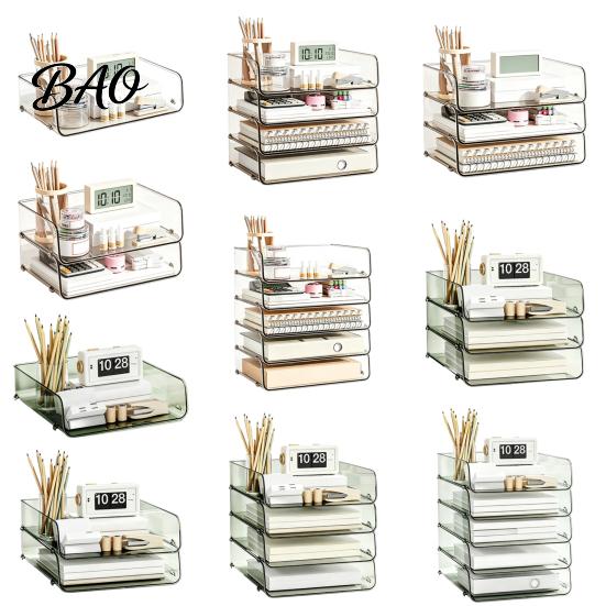 Multi Layer Desk Organizer Clear Acrylic File Tray, 1/2/3/4/5 Tier Paper Ducument Office Supply Storage Rack Box, Stackable Supplies Compact