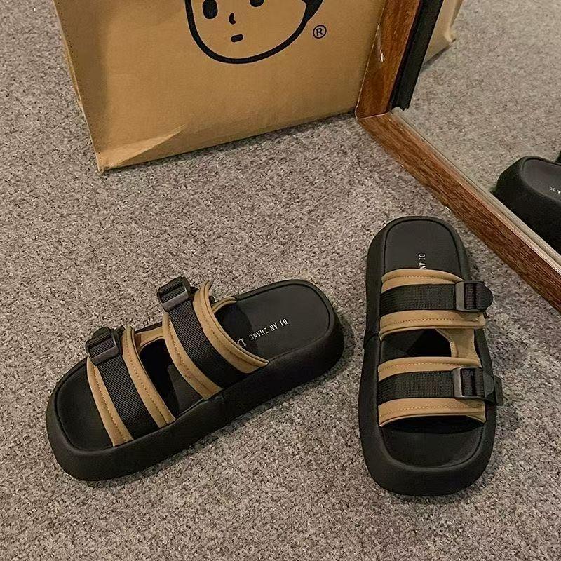 Versatile non-slip and wear-resistant one-pedal beach shoes for women 2025 summer new Korean version of casual fashion flat slippers for women