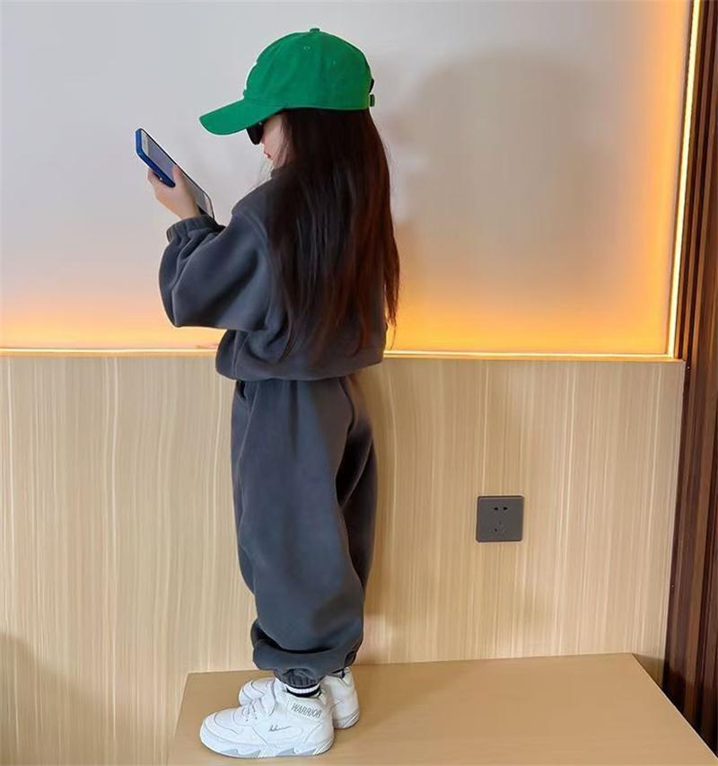 Dívčí podzimní zimní soupravy Dětská móda Teplé mikiny+Kalhoty 2ks Oblečení Dětské fleecové mikiny s kapucí Obleky Oblečení pro teenagery