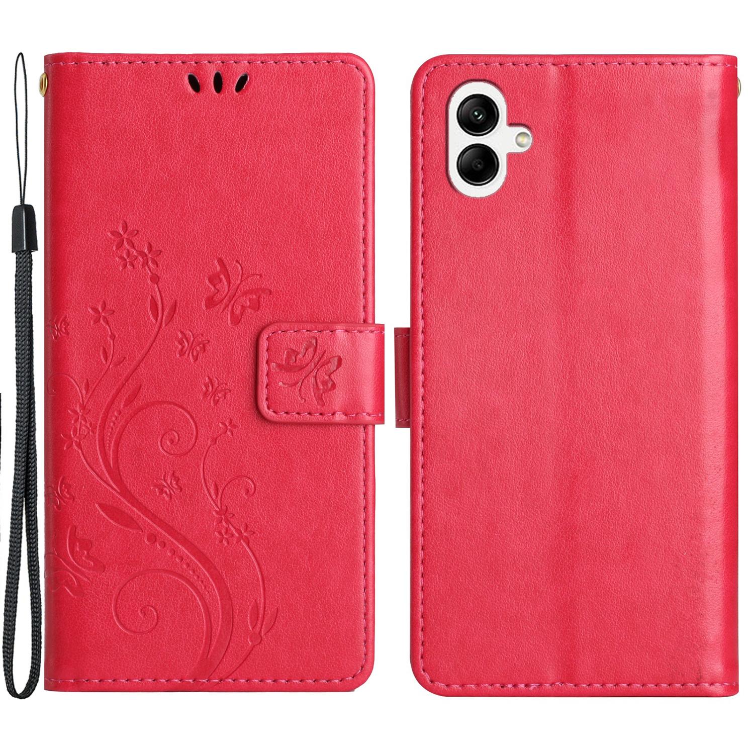 

For Samsung Galaxy A05 4G Case Wallet Leather Cover with Imprinted Butterfly Red