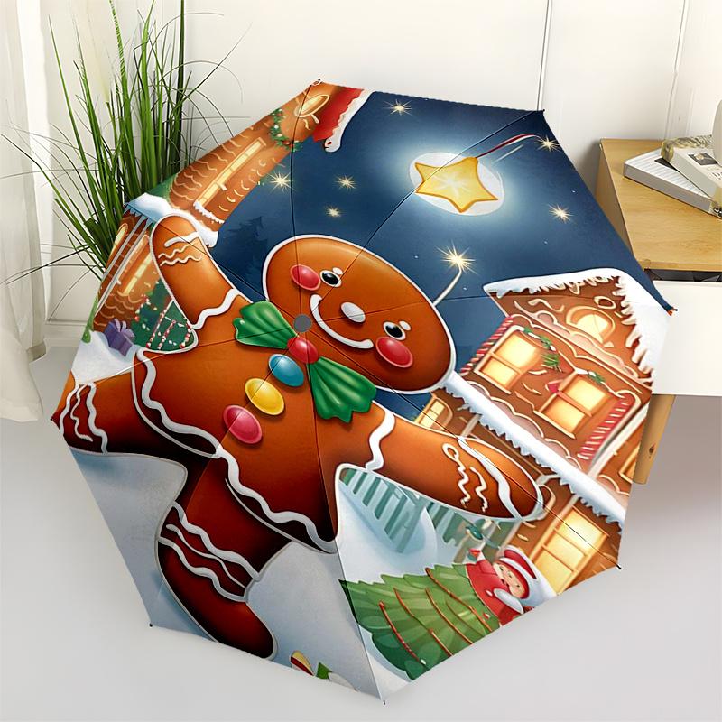 

Gingerbread Man Themed Travel Umbrella-8 Ribs Automatic Opening and Closing, Portable Folding Design, Compact and Stylish Umbrella Suitable