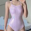 Womens Solid Color One-Piece Swimsuit With Back Cutout Built-in Pad No Underwire Slim Fit Pool Training Hot