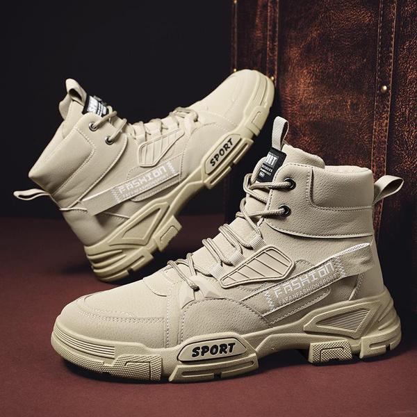 Men's Fashion Casual Sneakers High Top Leather Martin Shoes Mens Lace Up Comfortable Running Shoes Casual Sneakers Work Boots