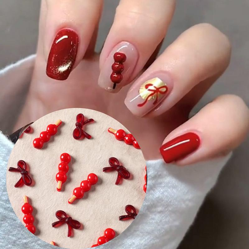 50/100Pcs Sugar-Coated Haws Resin Flatback Nail Art Decoration 3D Fun Food Cartoon Nail Jewelry Charms Chinese Style Nail Parts