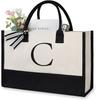 Large Capacity Tote Bag Fashion Canvas Totes Letters Flower Portable Beach Shoulder Shopping Casual Beach Bag Handbag
