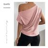 Satin Shirt2025 Spring European and American Women Satin Artificial Silk Irregular Sloping Shoulder off-Neck Sleeveless Shirts