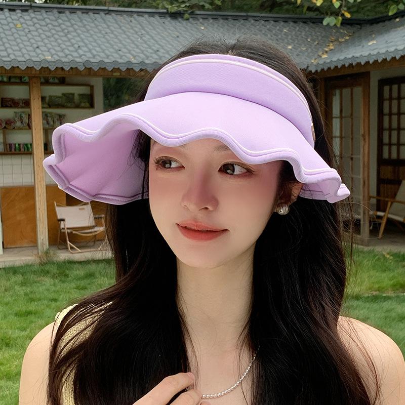 

Empty top sun protection hat women s summer sweet versatile ruffle edge sun hat outdoor travel foldable ice silk cool hat