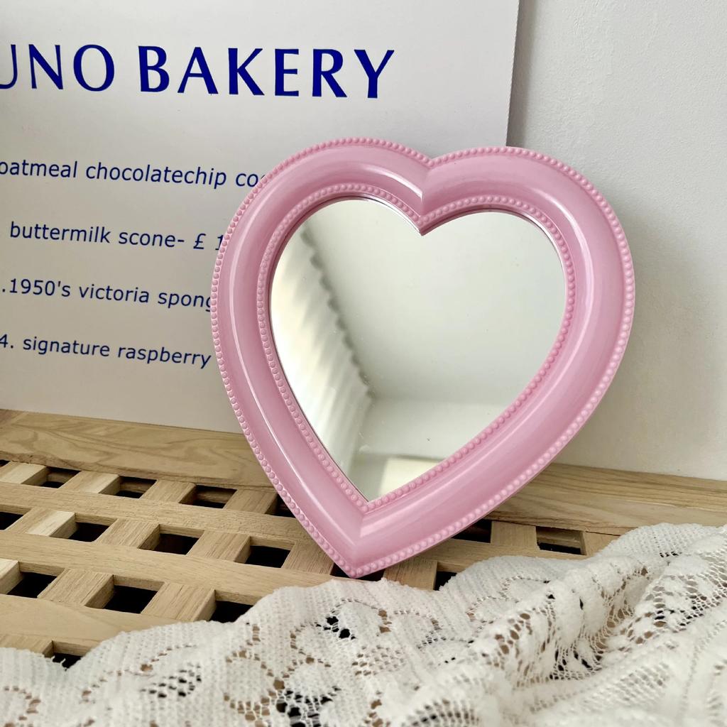 Ins Love Heart Cosmetic Mirror Wall Hanging Dormitory Dressing Mirror Pink White Korean Living Room Decorative Mirrors For Girls