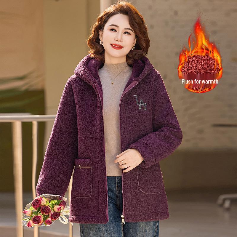 Hooded Fleece-Lined Cotton Jacket for Middle-aged & Elderly Women - Stylish Winter Collection