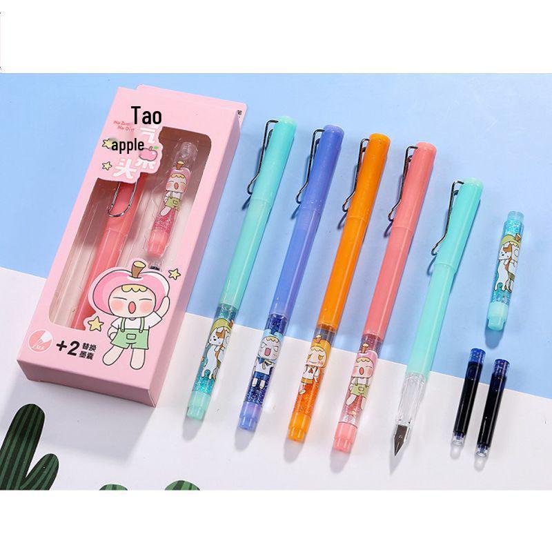 Crystal Blue Fountain Pen with 4 Replaceable Erasable Ink Cartridges