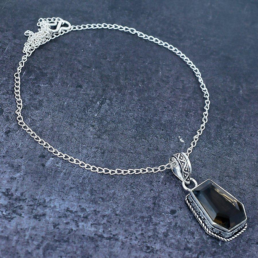 Natural Smoky Topaz Gemstone 925 Sterling Silver Jewelry Pendant 2.56" G4h87