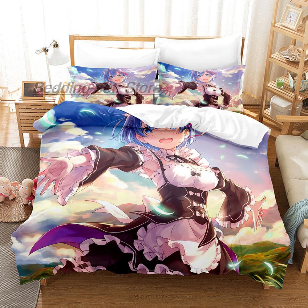 Re Zero Bedding Set Single Twin Full Queen King Size Bed Set Aldult Kid Bedroom Duvetcover Sets 3D Print Anime Bed Sheet Set