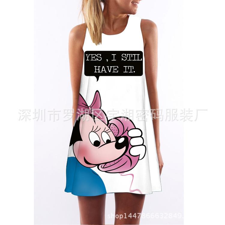 European Station European and American new Mickey digital printing round neck hot-selling dress S