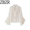 Za Fashion Style ZR Women's Clothing New Fashion All-Match Ruffles Neckline Lace-up Long Sleeve Tops 1264464