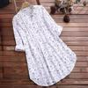 Women's Plus-size Shirt White Long Flower Decorated Lapel Button Up Top for Travel Wear
