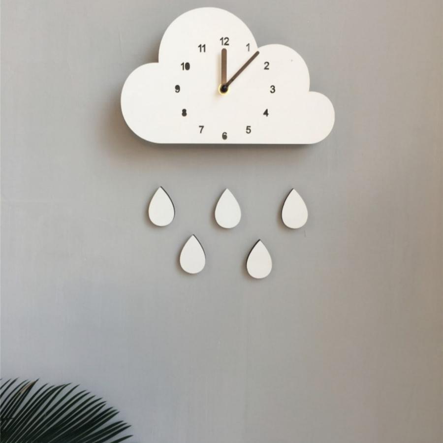 

1pc Cloud Water Drops Silent Clock Simple Decoration Bedroom Children s Clothing Store Decoration Cartoon Shaped Wall Decoration білий