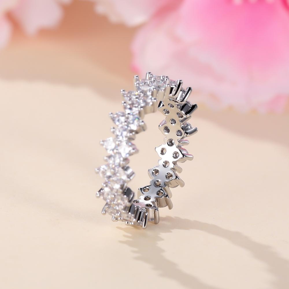 Módní Celobílý Diamantový Hladký Prsten Svatba Slib Prsten Ženský Zásnubní Dárek