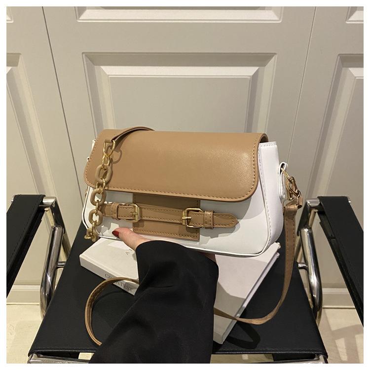 

Трендовая женская мода 2025, простой летний дизайн с цепочкой, на плечо, кроссбоди, маленькая квадратная сумка с контрастными вставками хаки