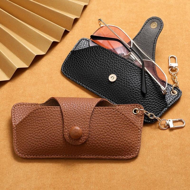 Portable Retro PU Glasses Bag With Hanging Chain Sunglasses Case Simple Eyeglasses Storage Box Waterproof Eyewear Case