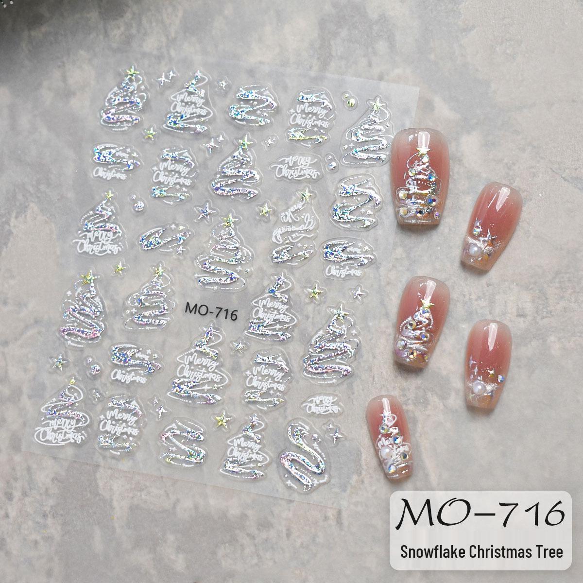 3D Embossed Christmas Tree Nail Stickers: Snowflakes, Snowballs & Garlands