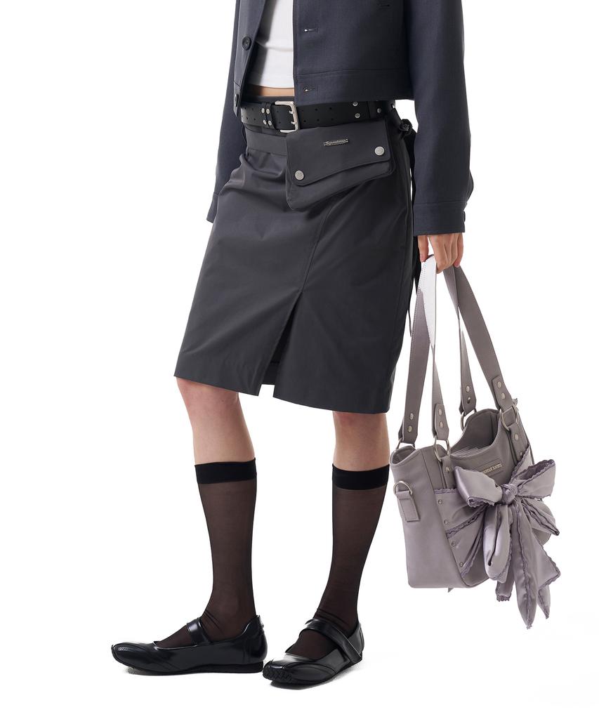 Iuga Makaras Belted Bag Midi Skirt (Dark Gray)