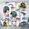 Boys' Dinosaur Monster Truck Shower Curtain Speed Racing Cars with Dinosaurs Print Waterproof Fabric Bath Curtain with Hooks