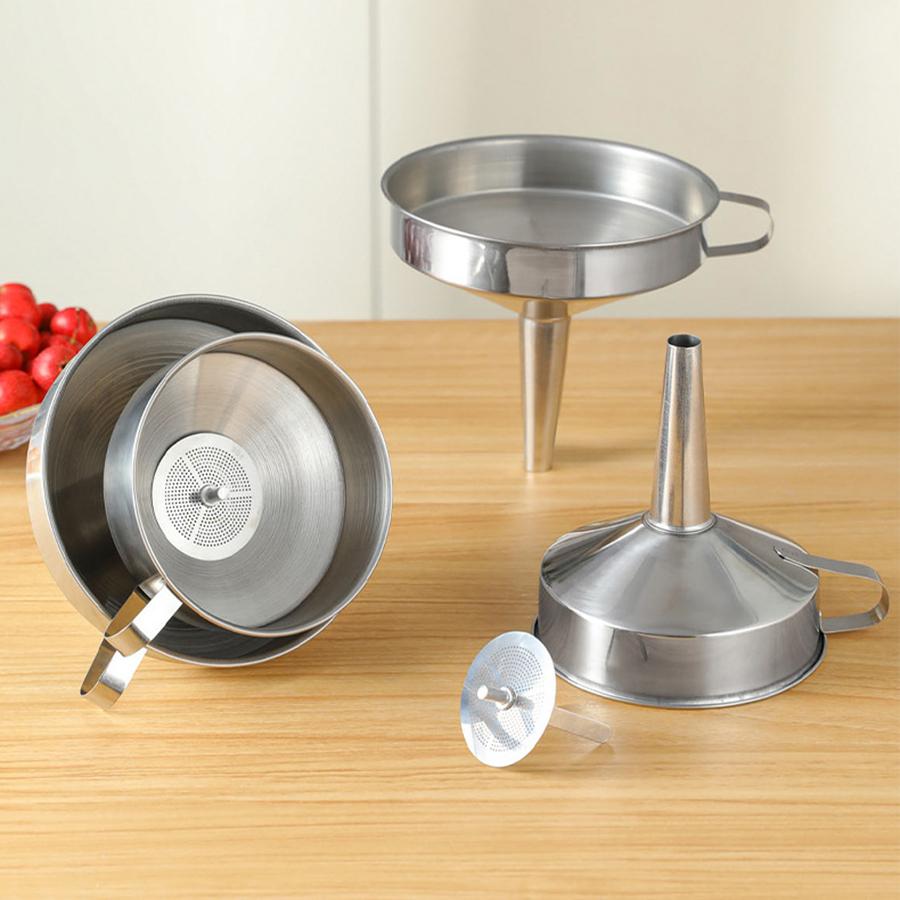 Stainless Steel Kitchen Funnel Food Grade Metal Funnel with Detachable Filter Screen for Filling Bottles Transferring Liquid