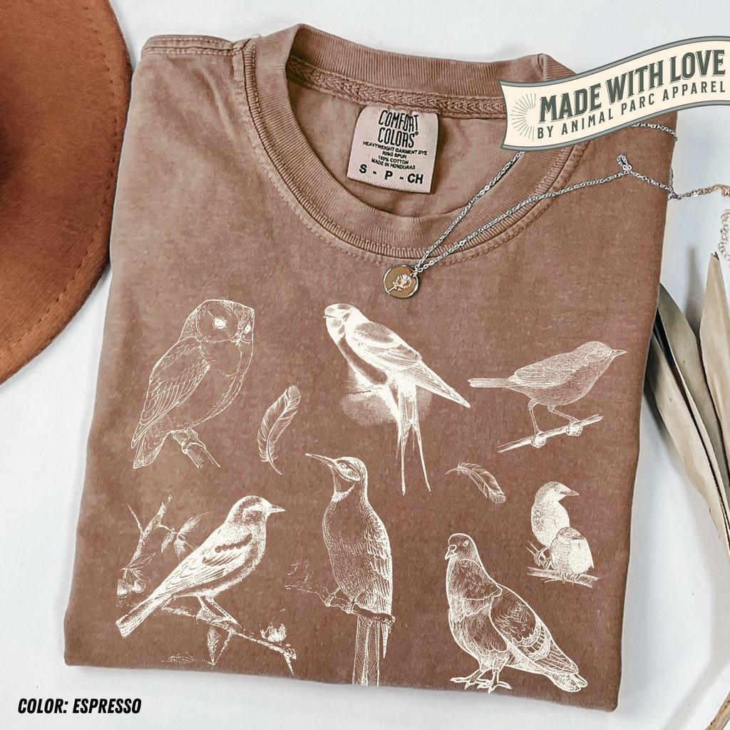 Birds Vintage Shirt, Tattoo Style Birds TShirt, Gift Nature Lover, Cute Bird Watching Gift Bird Lover Pigeon Owl 90s Shirt Birds Graphic Tee