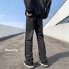 Men's Black Buttoned Combat Pants - American High Street Style, Trendy Workwear for Spring & Autumn, Handsome Flared Design