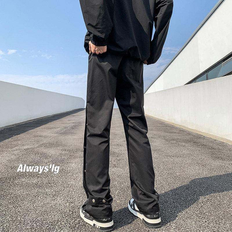Pánské černé bojové kalhoty na knoflíky - Americký high street styl, Trendy pracovní oděv na jaro a podzim, Pěkný rozšířený design